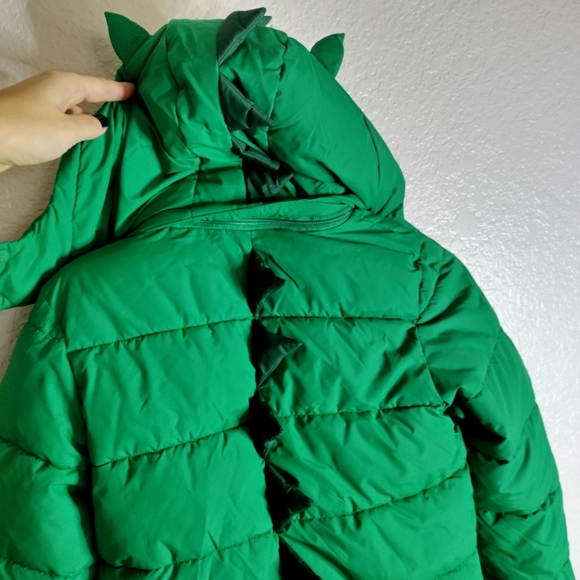 Mini Boden Fun Padded Jacket Highland Green Dragon Hooded Coat Sz 9-10 - Picture 2 of 5